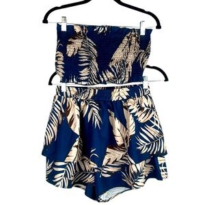 SHEIN Navy Tan Brown 2 Pc. Top & Skort Layered Ruffle Crop Top Size Medium